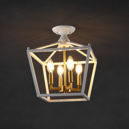 Milton Mini Lantern 4-Light Iron Modern Farmhouse LED Flush Mount, by JONATHAN Y
