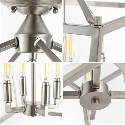 Milton Mini Lantern 4-Light Iron Modern Farmhouse LED Flush Mount, by JONATHAN Y