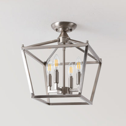 Milton Mini Lantern 4-Light Iron Modern Farmhouse LED Flush Mount, by JONATHAN Y