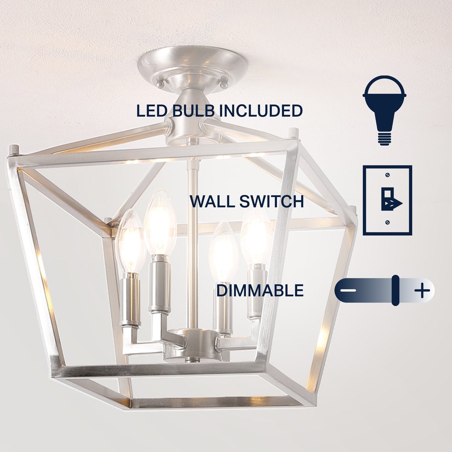 Milton Mini Lantern 4-Light Iron Modern Farmhouse LED Flush Mount, by JONATHAN Y