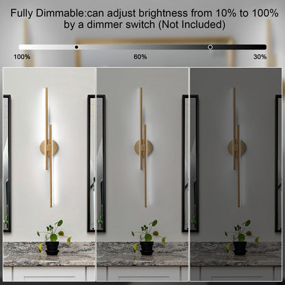 Minimalist 2-Light Dimmable LED Vanity Light Linear Metal Wall Sconce