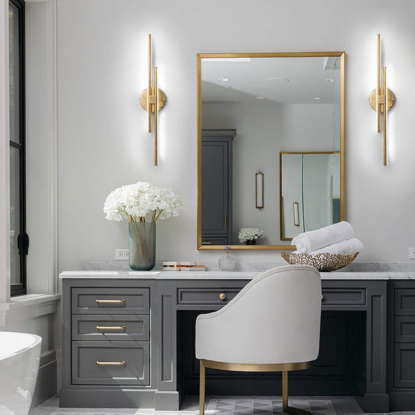 Minimalist 2-Light Dimmable LED Vanity Light Linear Metal Wall Sconce