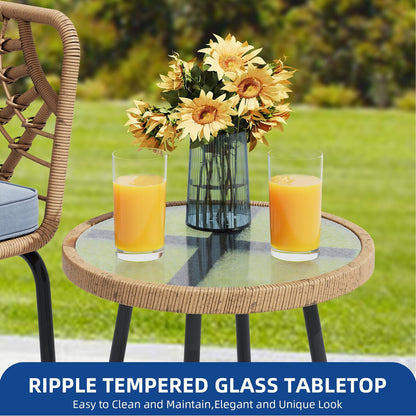 Moasis 3 Pieces Outdoor Wicker Furniture Patio Bistro Set with 2 Chairs and Coffee Table