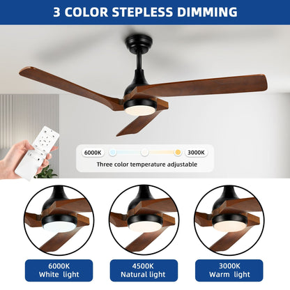 Moasis 52 Modern Remote Control Ceiling Fan with Lights and 5 Solid Wood Blades