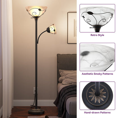 Moasis 71 Traditional Torchiere Floor Lamp with Adjustable Reading Light, Alabaster glass shades - 71H