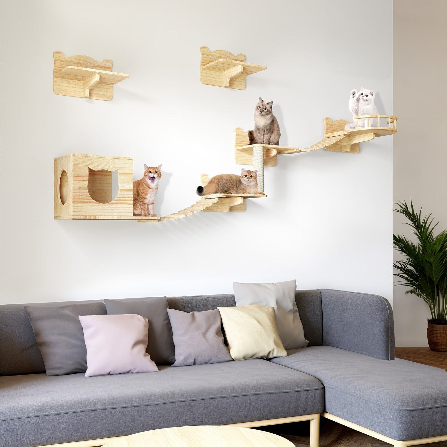 Moasis Cat Wall Shelves Set Wall Mounted Wood Cat Climber Set