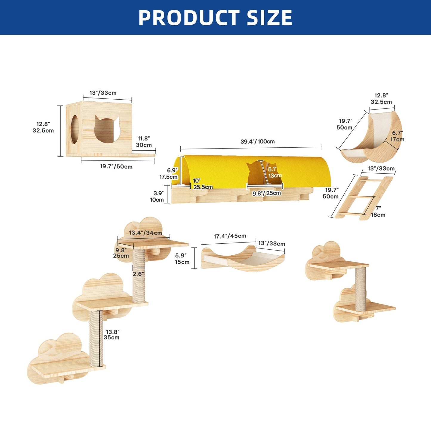 Moasis Cat Wall Shelves Set Wall Mounted Wood Cat Climber Set