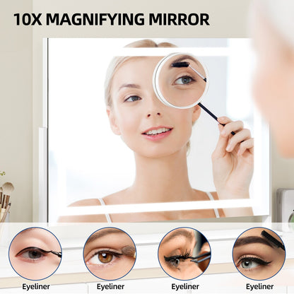 Moasis Makeup Vanity Mirror with LED Light, USB Charging Port 10X Magnification Mirrors with Bluetooth Speaker