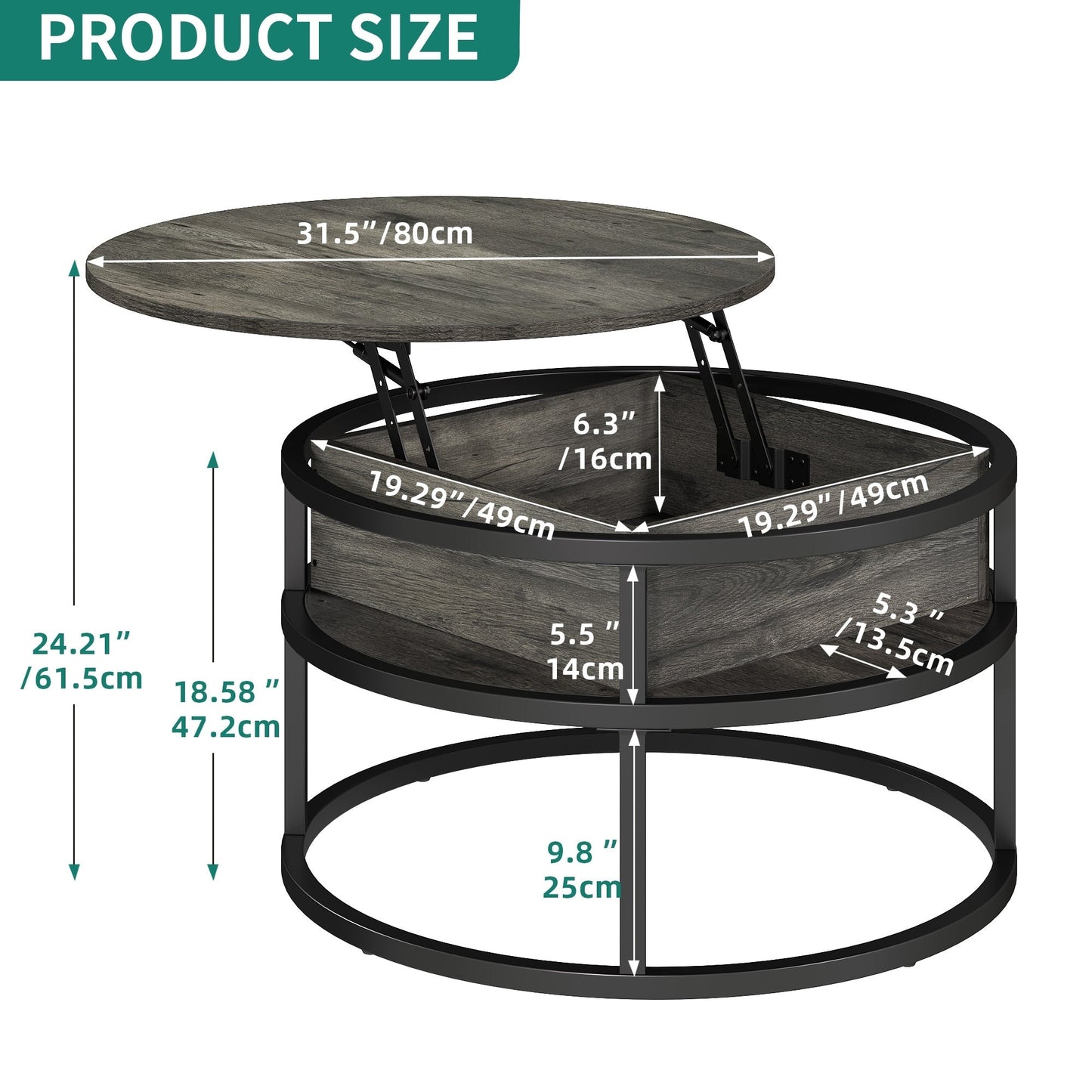 Moasis Round Lift Top Coffee Table with Hidden Storage