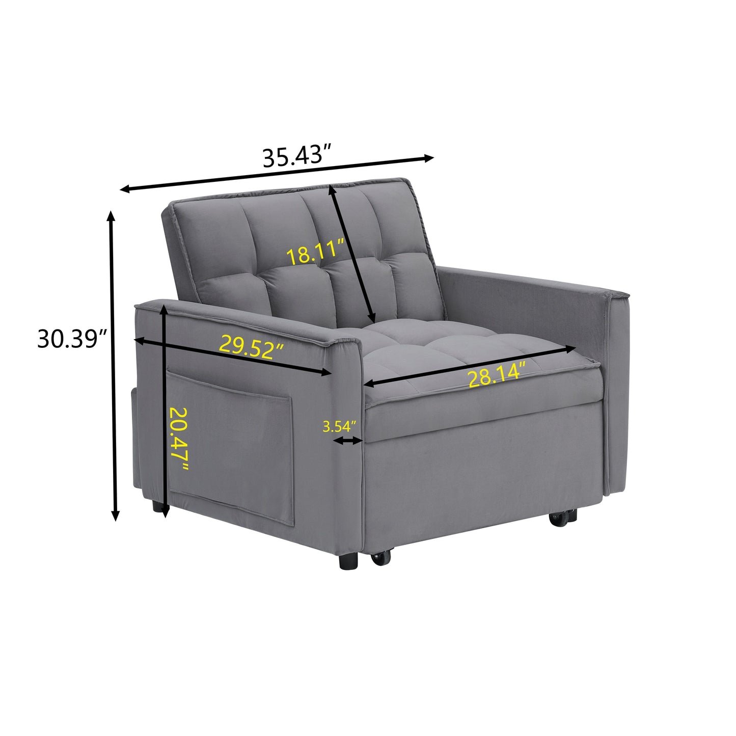 Modern 70.86 3 in 1 Single Convertible Sofa Bed with Adjustable Back and Moving Wheel for Living Room