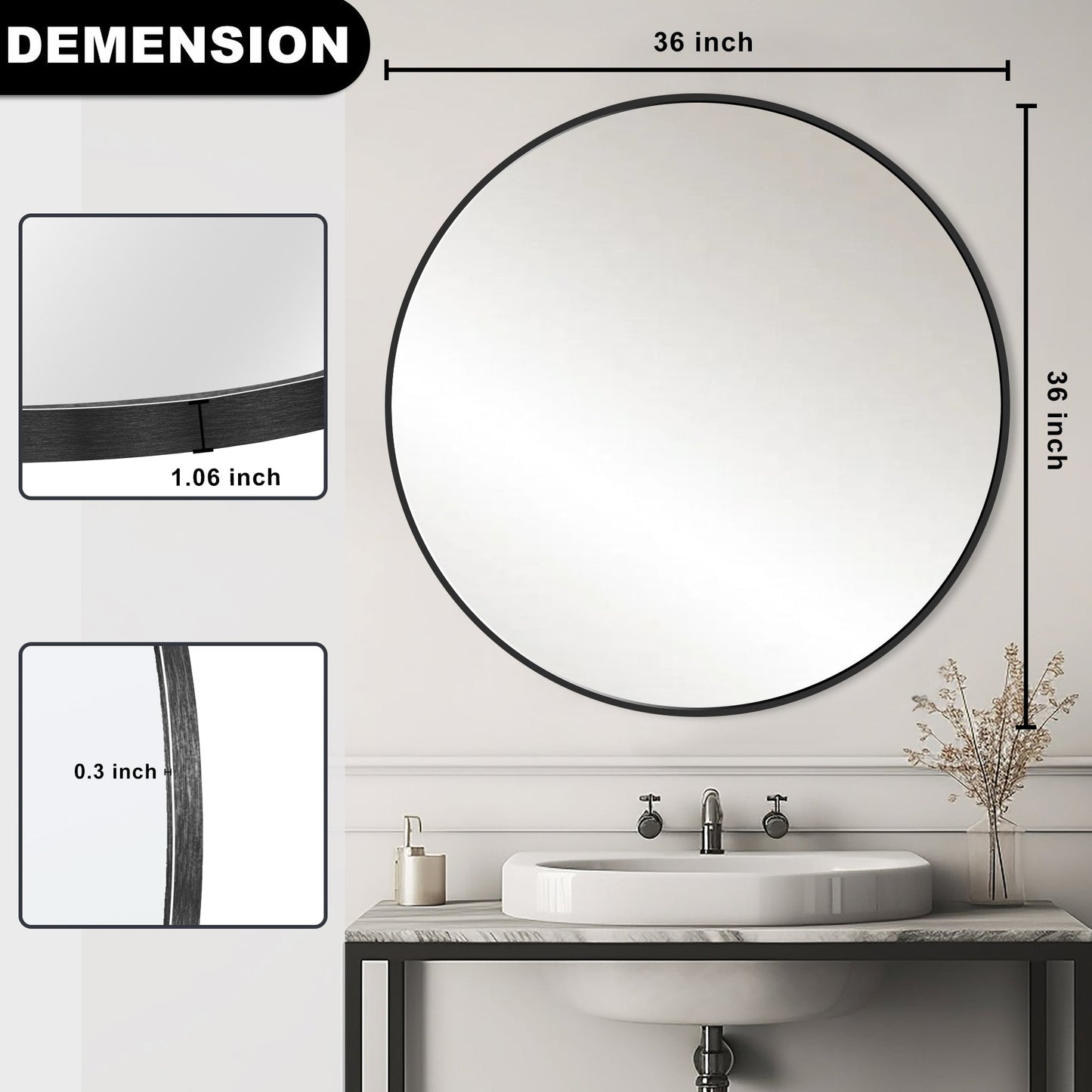 Modern Bathroom Wall Mounted Round Vanity Mirror