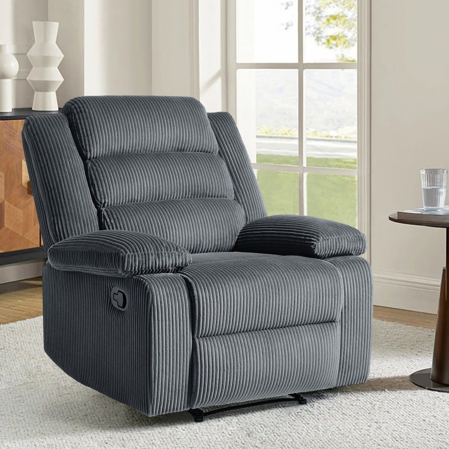 Modern Corduroy Manual Recliner Chair, Lounger Adjustable Recliners with Wide Armrest
