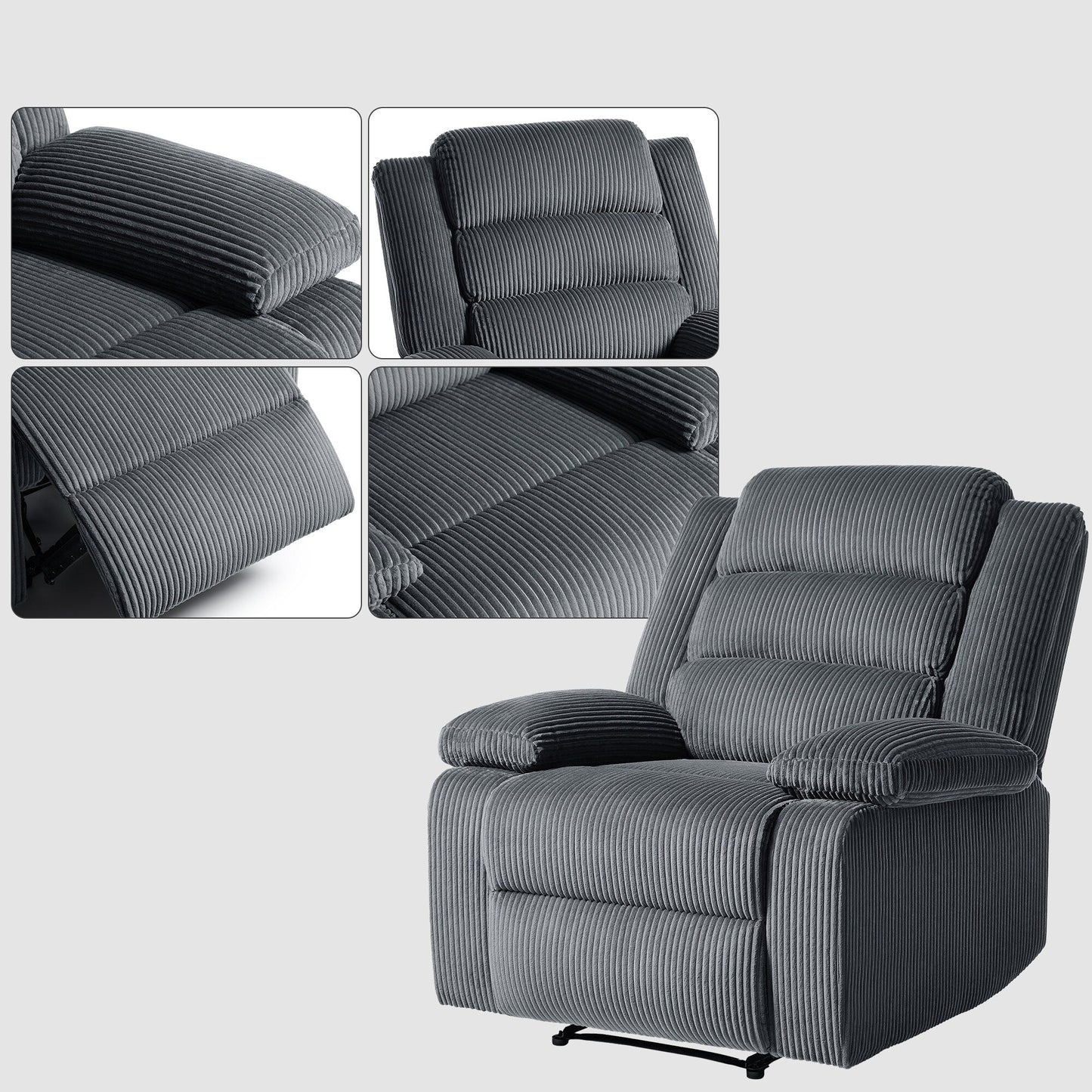Modern Corduroy Manual Recliner Chair, Lounger Adjustable Recliners with Wide Armrest