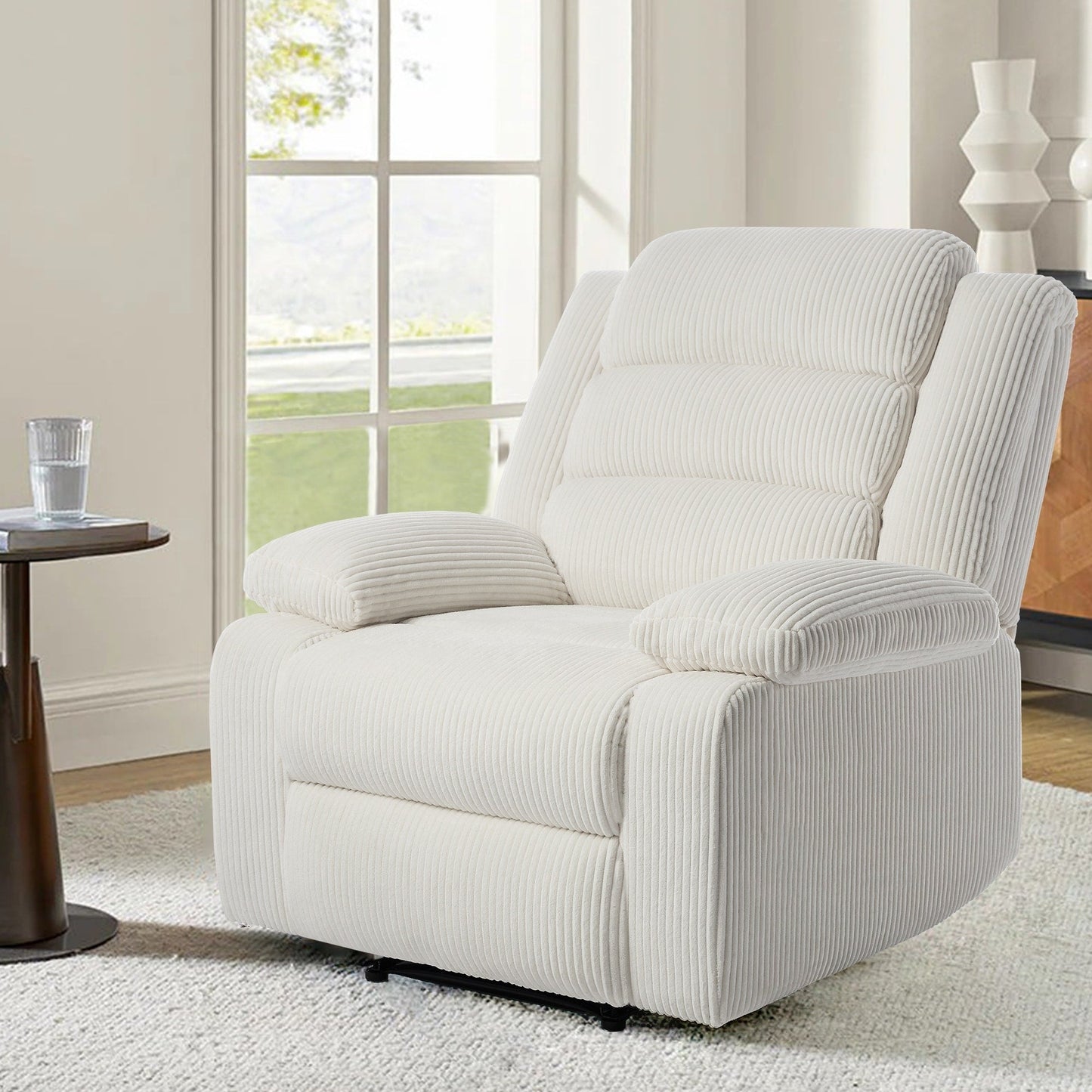 Modern Corduroy Manual Recliner Chair, Lounger Adjustable Recliners with Wide Armrest