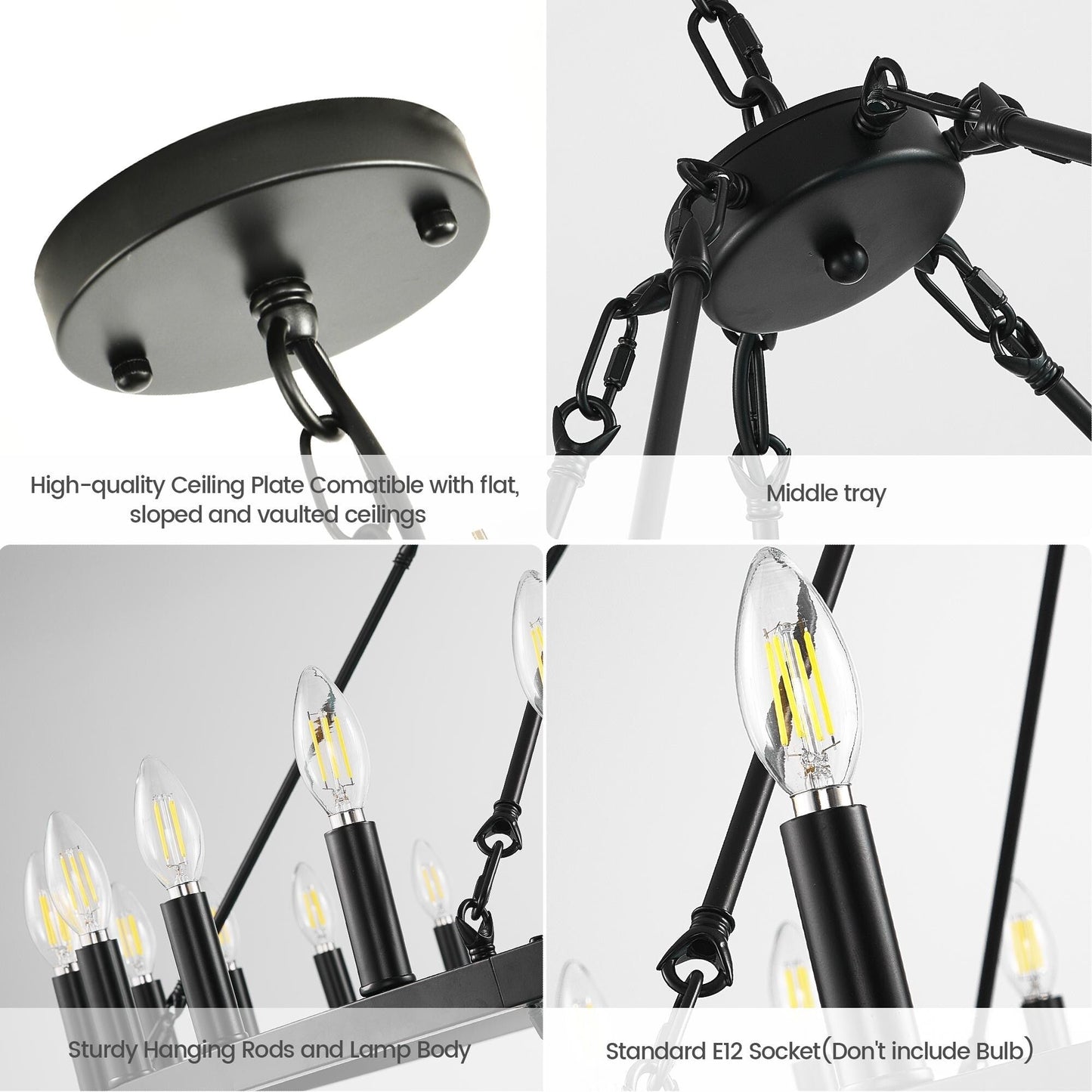 Lustre de ferme moderne à 2 niveaux, lustre rond en forme de roue de chariot, grand plafonnier haut.