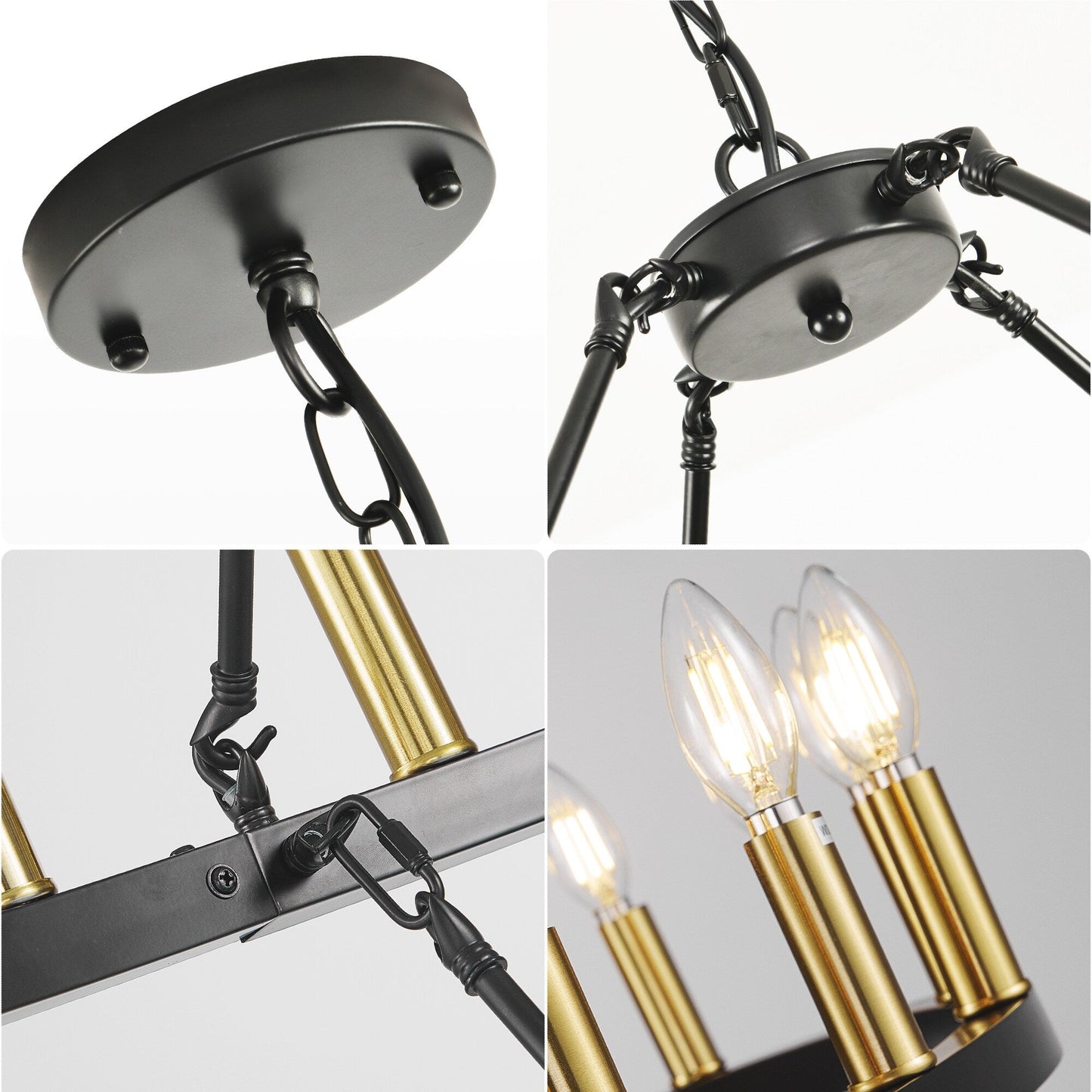 Lustre de ferme moderne à 2 niveaux, lustre rond en forme de roue de chariot, grand plafonnier haut.