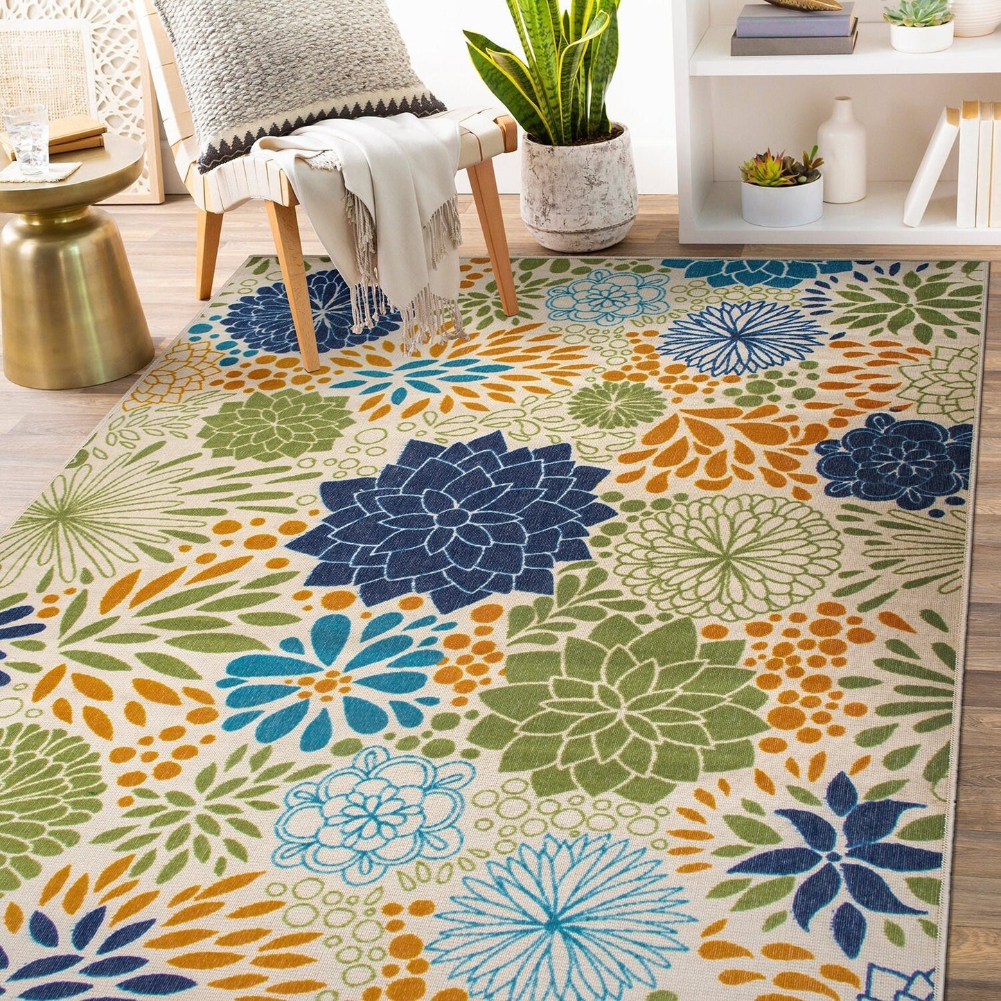 Modern Floral Circles Flatweave Indoor/Outdoor Area Rug