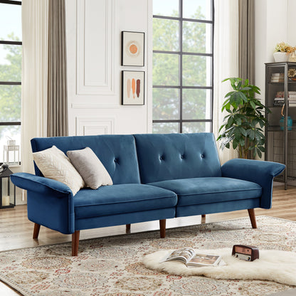 Modern Futon Sofa Bed, Convertible Sleeper Sofa with Tapered Wood Legs, 78.35 W, Small Split Back Sofa for Living Room