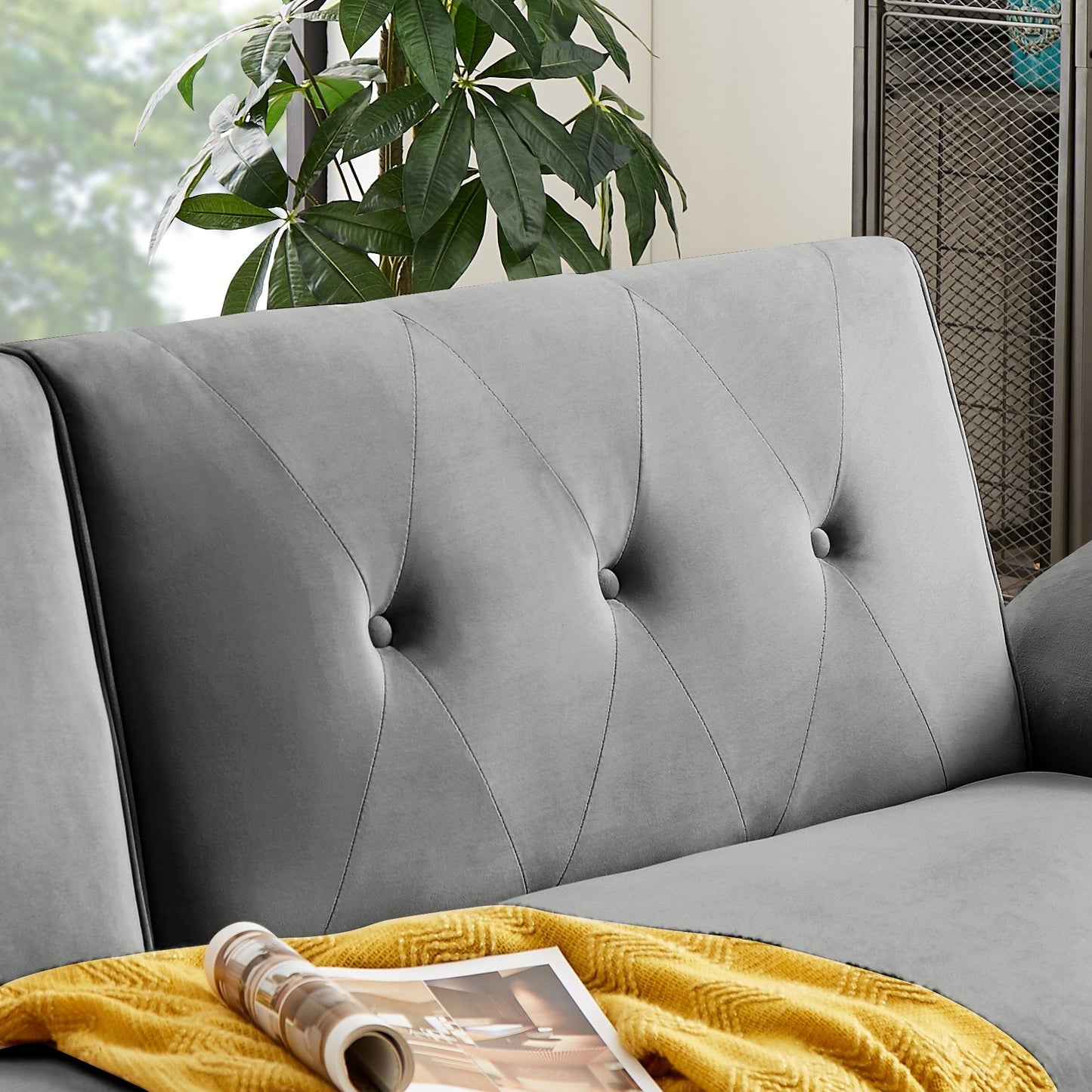 Modern Futon Sofa Bed, Convertible Sleeper Sofa with Tapered Wood Legs, 78.35 W, Small Split Back Sofa for Living Room