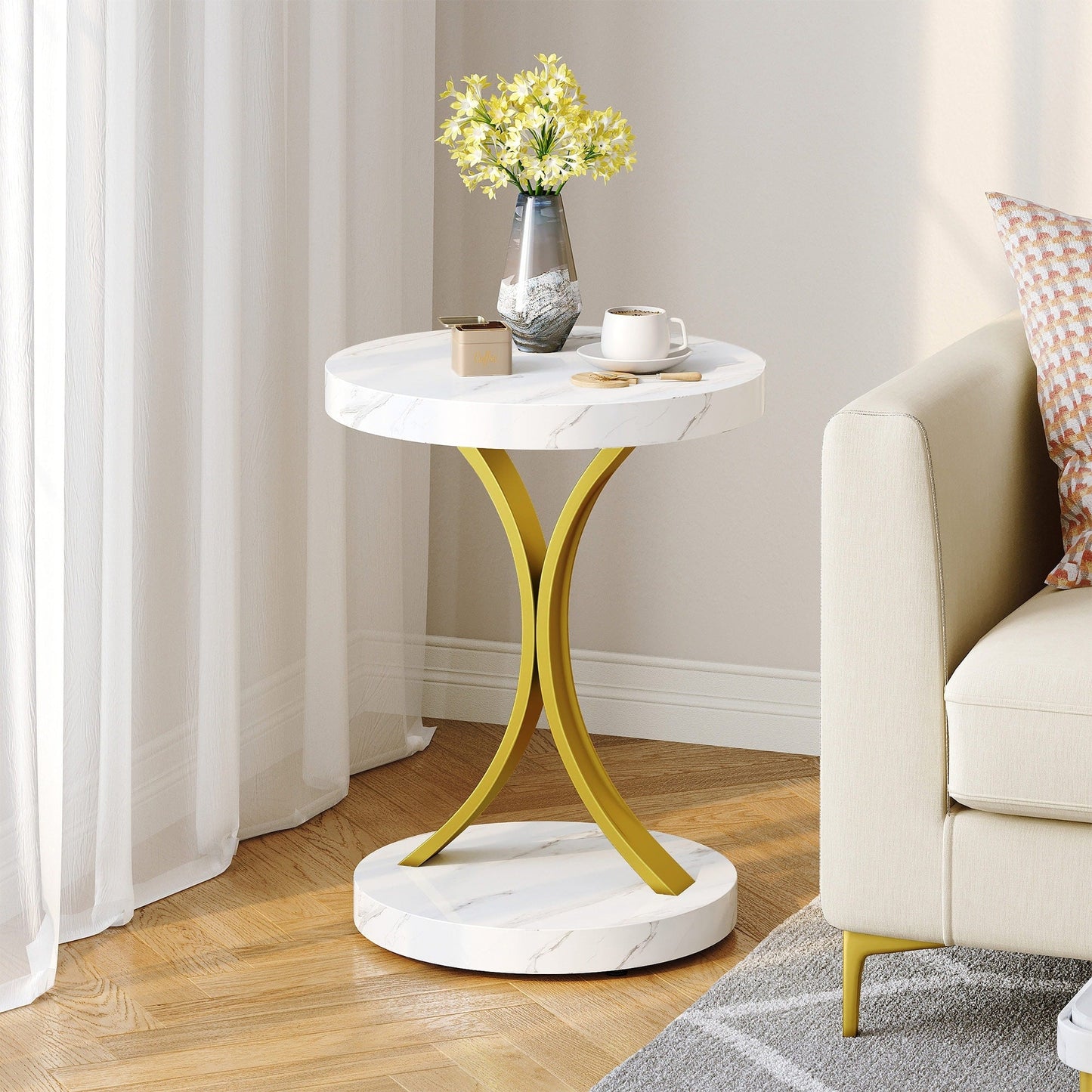 Modern Gold Console Sofa Table with Marbling Top for Entryway Hallway