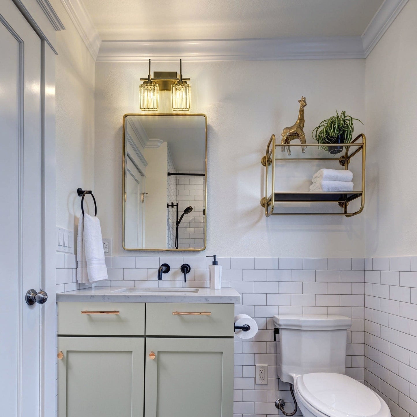 Applique murale moderne dorée à intensité variable, style cylindre glamour pour salle de bain, en cristal, pour meuble-lavabo