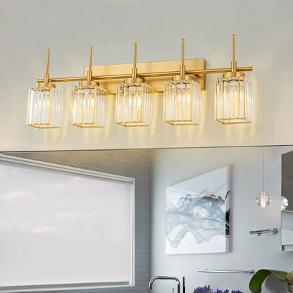 Applique murale moderne dorée à intensité variable, style cylindre glamour pour salle de bain, en cristal, pour meuble-lavabo