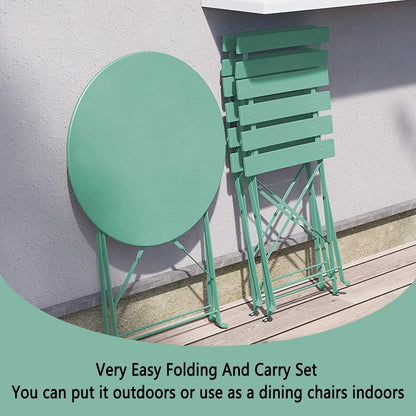 3pc Metal Folding Bistro Set, Weather-Resistant Outdoor/Indoor Conversation Set for Patio, Yard, Garden