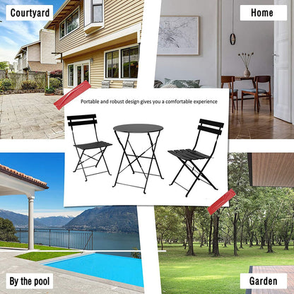 3pc Metal Folding Bistro Set, Weather-Resistant Outdoor/Indoor Conversation Set for Patio, Yard, Garden