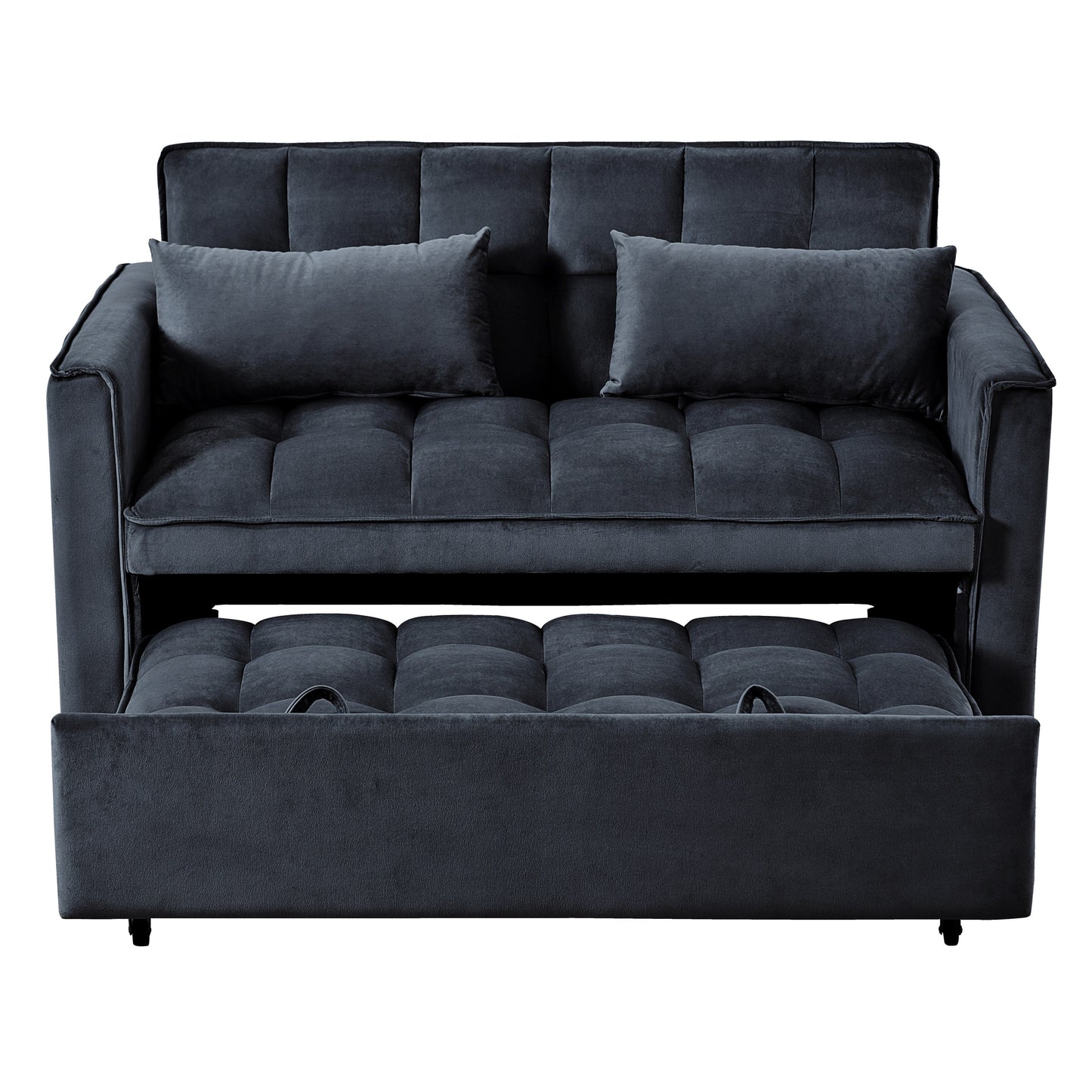 Modern Pull-Out Couch Bed, 3-in-1 Sleeper Sofa with Adjustable Backrest, Velvet Loveseat, Pillows & Side Pockets
