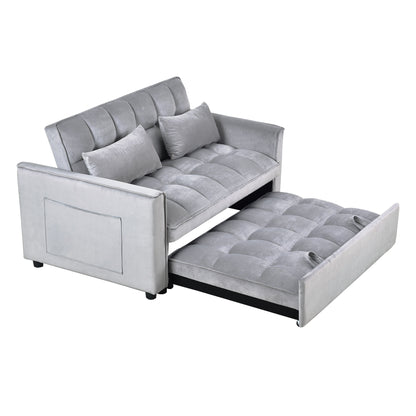 Modern Pull-Out Couch Bed, 3-in-1 Sleeper Sofa with Adjustable Backrest, Velvet Loveseat, Pillows & Side Pockets