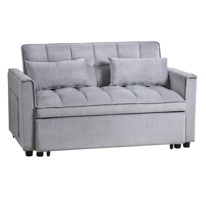 Modern Pull-Out Couch Bed, 3-in-1 Sleeper Sofa with Adjustable Backrest, Velvet Loveseat, Pillows & Side Pockets