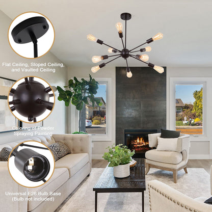 Modern Sputnik Chandelier 10-Light Adjustable Ceiling Light Fixture for Kitchen Dining Room Living Room Bedroom - N/A