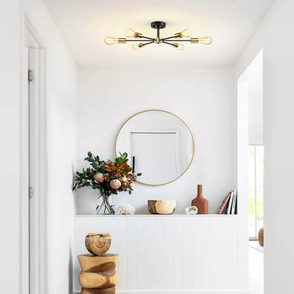 Black/ Gold Sputnik Semi Flush Mount Lamp Close to Ceiling Light Fixture for Living Room/ Kitchen/ Office/ Bedroom/ Foyer