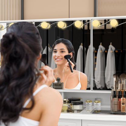 Miroir de maquillage pliable blanc moderne avec éclairage réglable - 40,2 x 54,1