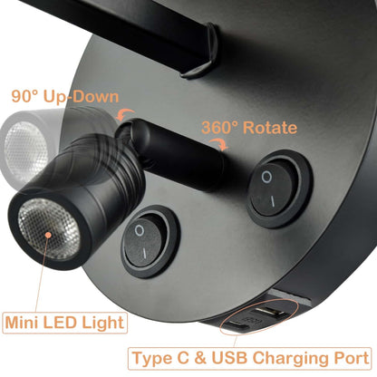 Lot de 2 appliques murales Morbihan en tissu avec port USB et interrupteur