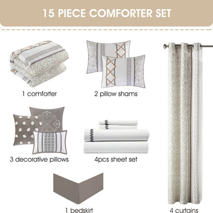 Ensemble de couette brodée bohème Nanshing Trina 15 pièces