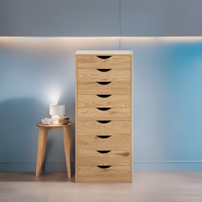 Armoire étroite en bois à 9 tiroirs avec tiroirs coulissants en douceur et étagère de rangement supérieure