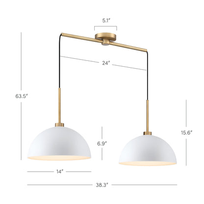 Nathan James Percy Modern 2-Light Pendant Island Light Fixture, Hanging Lights with Metal Shade and Adjustable Cord