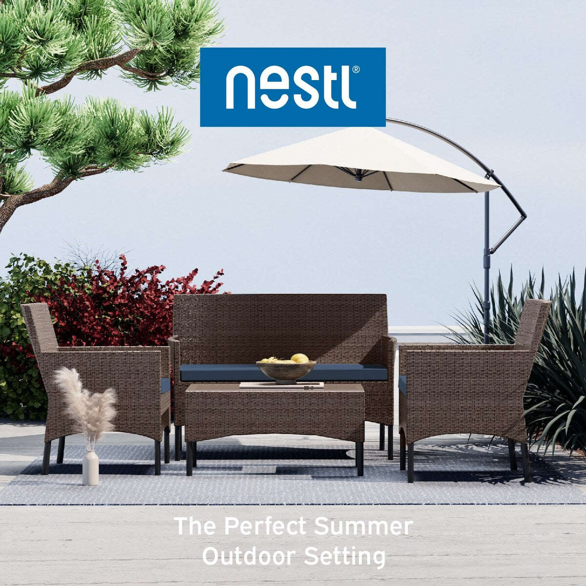 Nestl 4 Piece Wicker Patio Furniture Set - Outside Patio Conversation Set