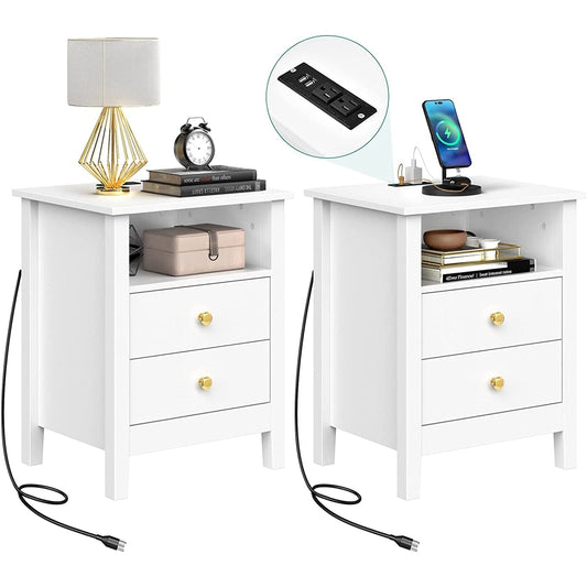 Ensemble de 2 tables de chevet avec station de charge Table d'appoint avec 2 tiroirs avec ports et prises USB Table de chevet