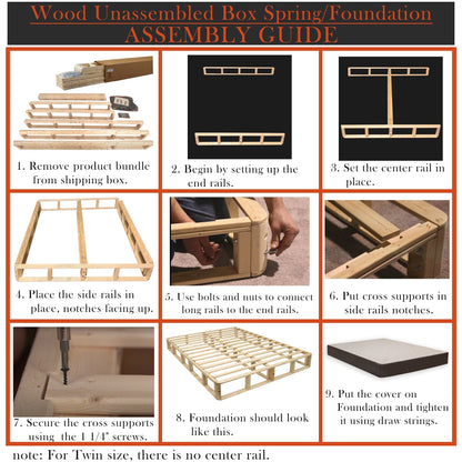 ONETAN, sommier/sommier en bois facile à assembler de 5 po et 8 po, blanc.