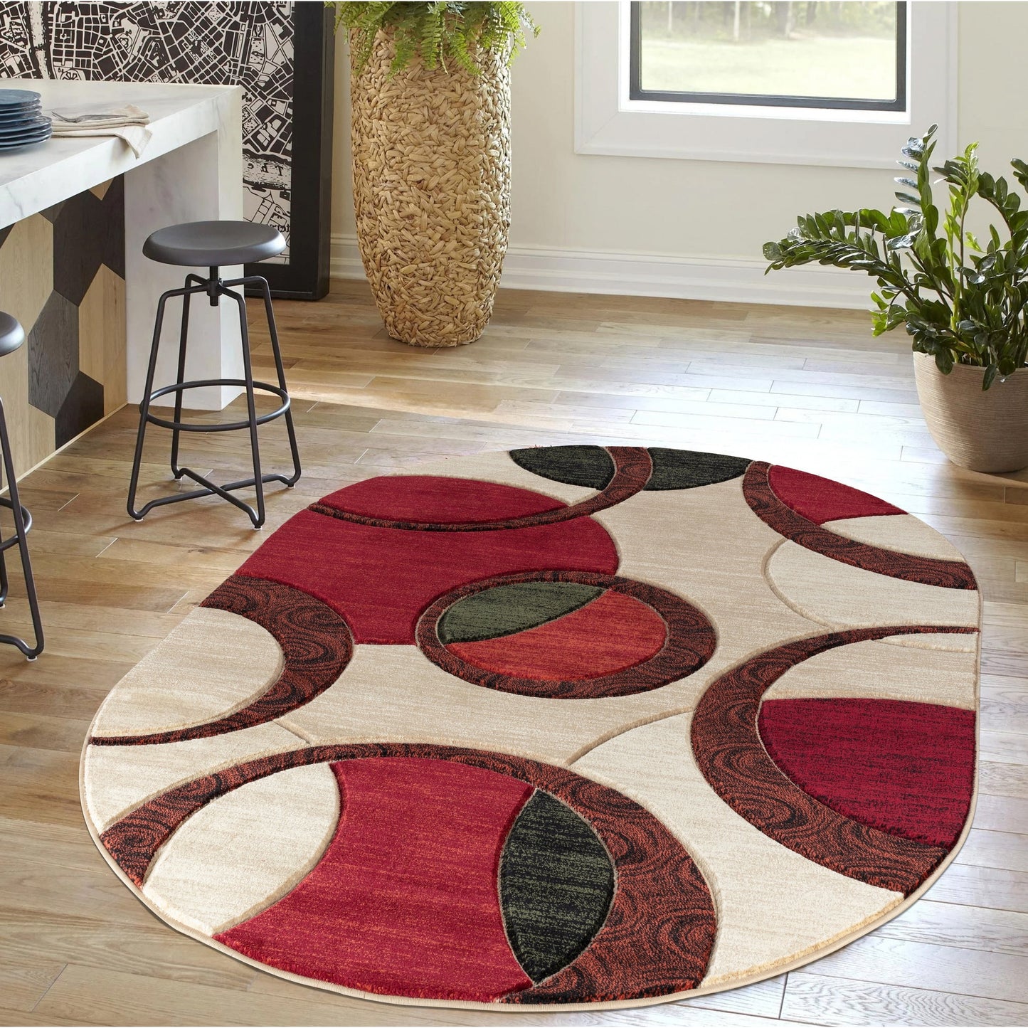 Orelsi Collection Abstract Geometric Circles Area Rug