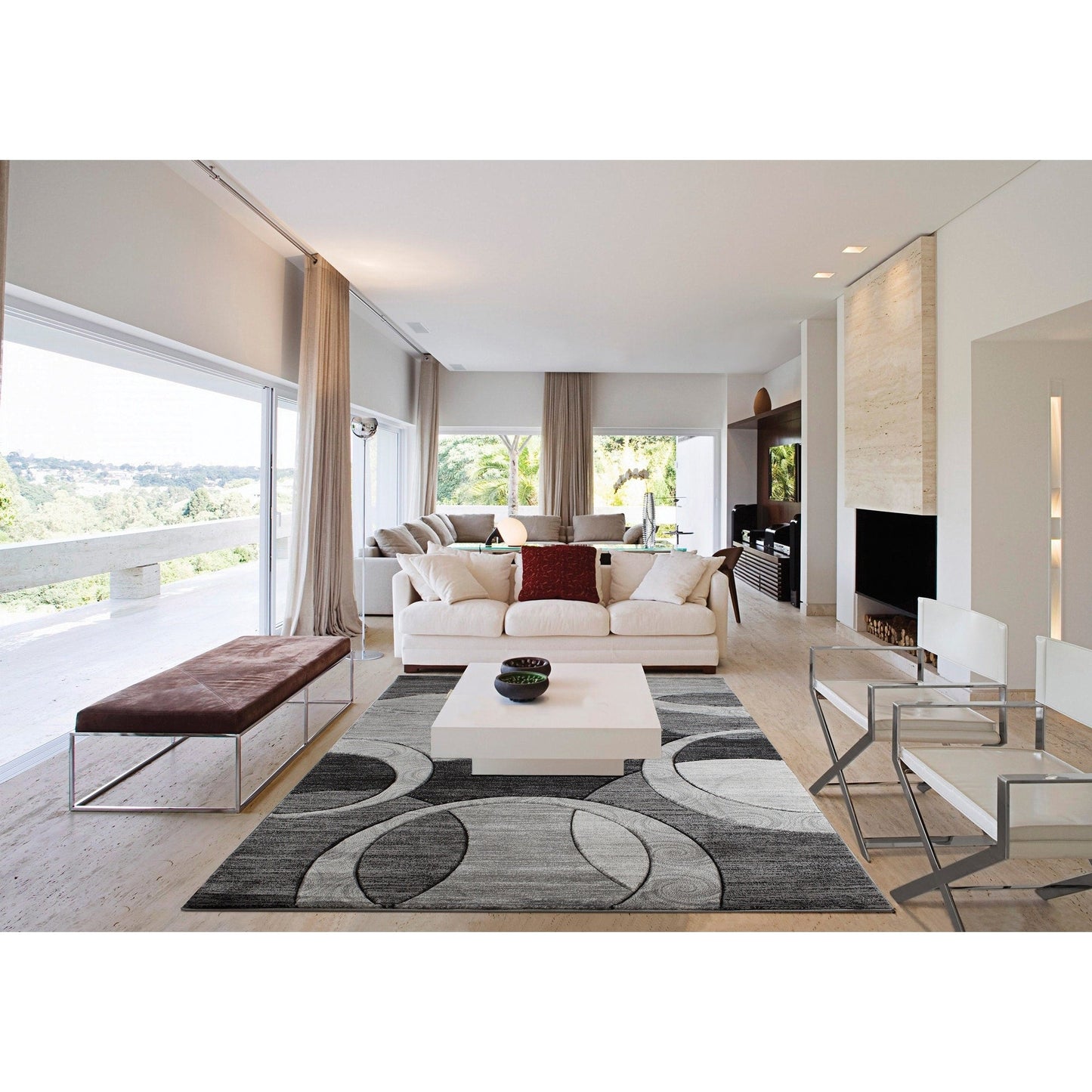 Orelsi Collection Abstract Geometric Circles Area Rug