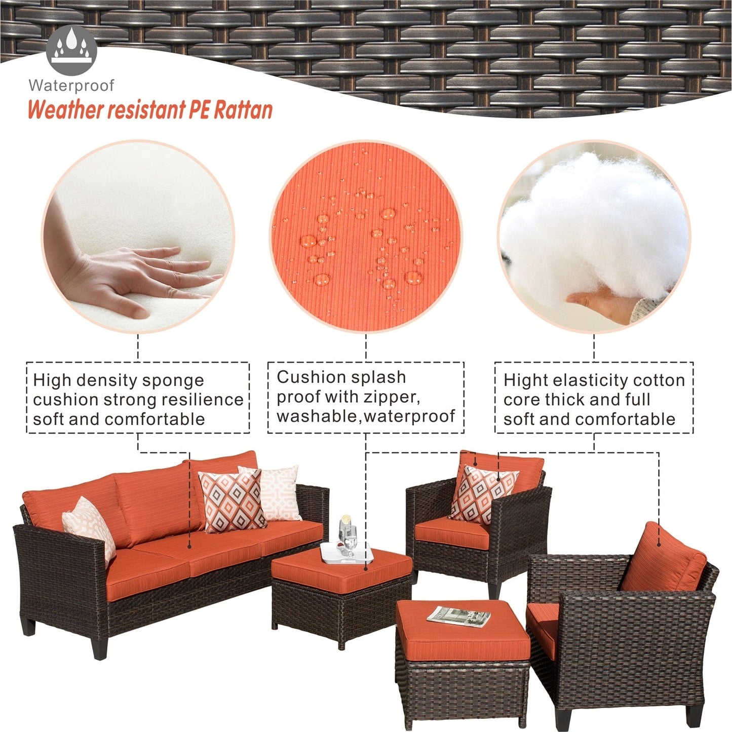 Ensemble de 5 sièges de jardin à dossier haut en osier OVIOS