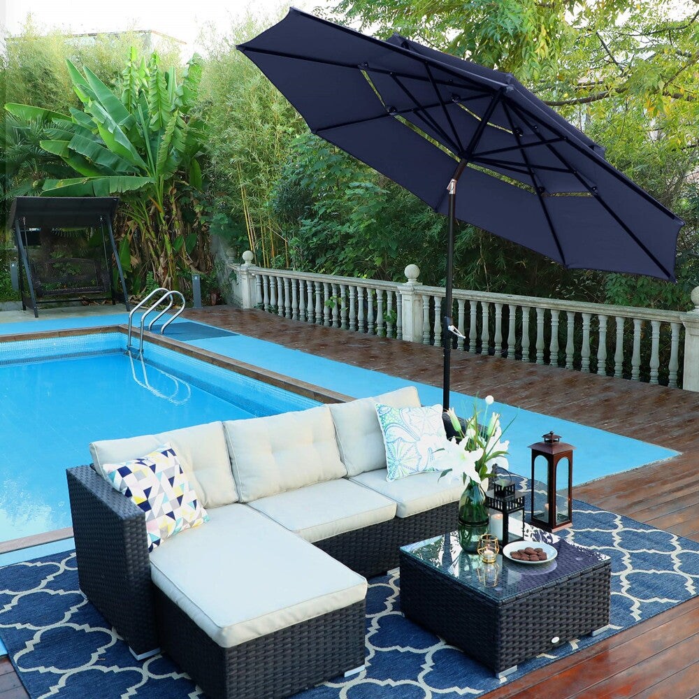MAISON ARTS 10ft 3 Tiers Patio Outdoor Umbrella Matched with most Patio Table with Ventilation Auto-tilt and Crank Lift