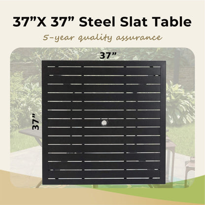 MAISON ARTS 6-Piece Patio Dining Set with 10ft 3 Tier Auto-tilt Umbrella: 4 Metal Outdoor Chairs 1 Metal Square Dining Table