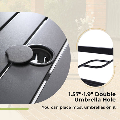 MAISON ARTS 6-Piece Patio Dining Set with 10ft 3 Tier Auto-tilt Umbrella: 4 Metal Outdoor Chairs 1 Metal Square Dining Table