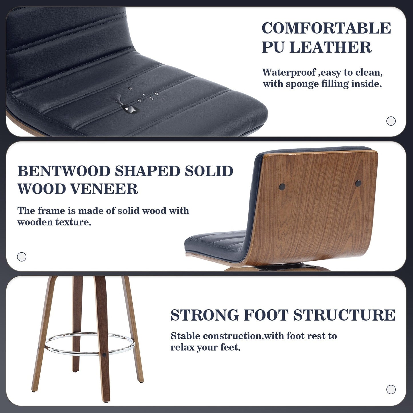 Tabourets de bar/comptoir pivotants en similicuir 26/29, lot de 2/3