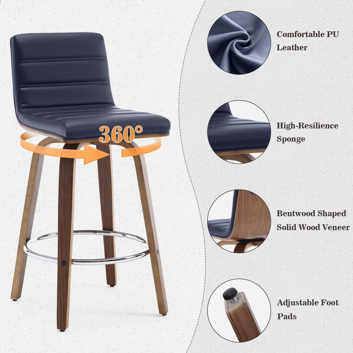 Tabourets de bar/comptoir pivotants en similicuir 26/29, lot de 2/3