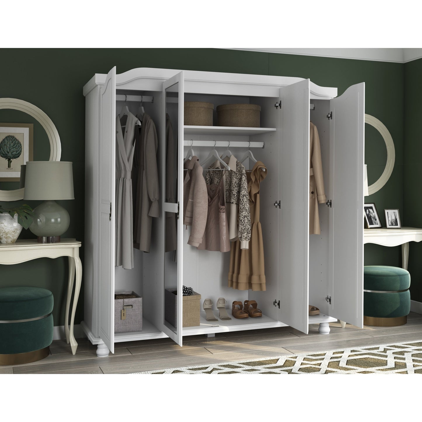 Armoire penderie 4 portes Kyle 100 % bois massif de Palace Imports avec portes en bois massif ou en miroir